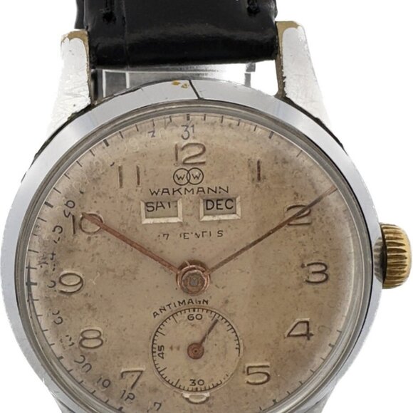 Vintage Wakmann Triple Date 17 Jewel Men's Mechanical Wristwatch Venus 203 Swiss - Picture 1 of 8